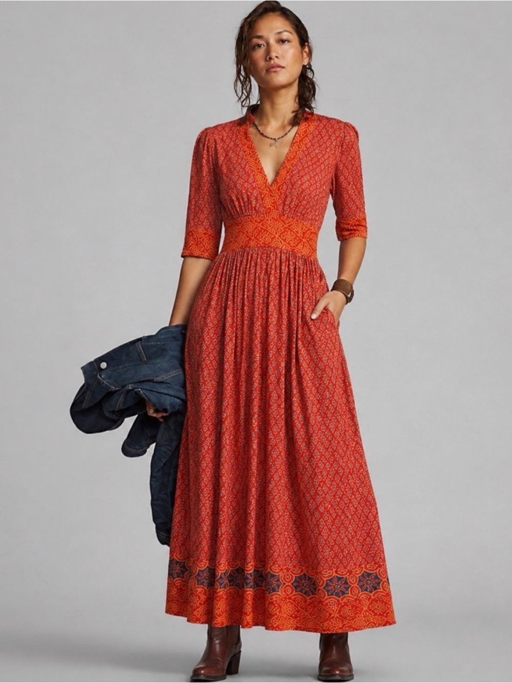 Print Cotton-Linen Jersey Dress  RRL RALPH LAUREN Double RL